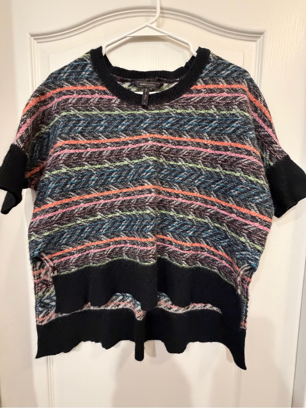 BCBGMAXAZRIA Jacquard Poncho Sweater Multicolor Dolman Top Size S